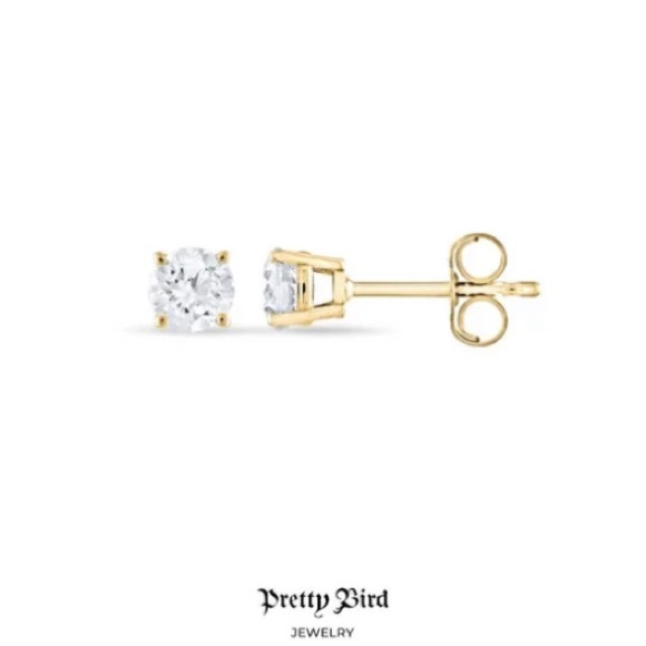 Pretty Bird Jewelry - 1ct Moissanite Stud Earrings 925 Silver & 18k Yellow Gold Filled